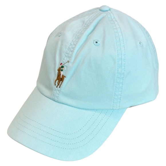 Polo Ralph Lauren Soft Aqua With Multicolored Pony Logo Baseball Cap Hat OS - Picture 9 of 13